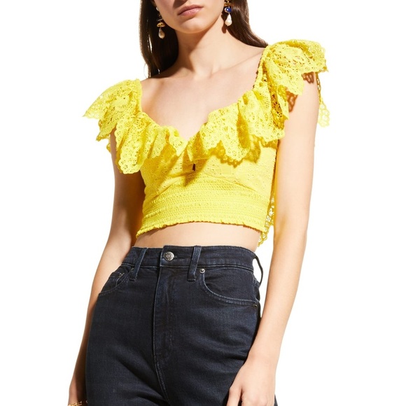 Alice + Olivia Bleeker Ruffled Lace Crop Top - Picture 2 of 9
